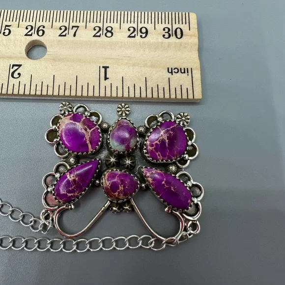 Sterling Silver 925 Purple Sea Sediment Jasper Butterfly Pendant Necklace 🦋